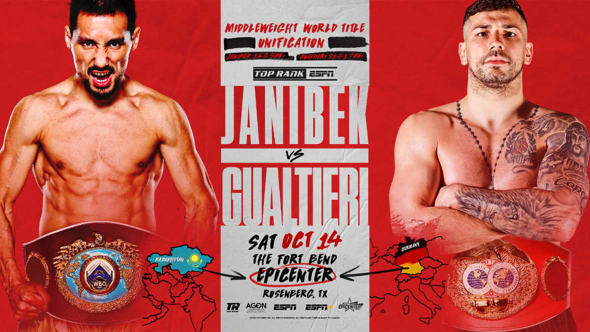El combate de unificación entre Janibek y Gualtieri se celebrará el 14 de octubre en ESPN